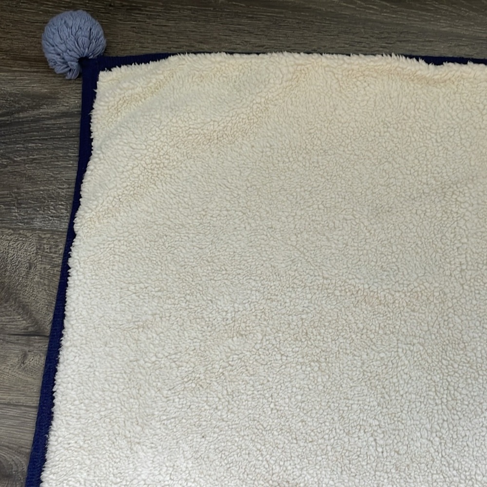 Pottery Barn | Navy Blue White Polka Dot Faux Fur Reversible Baby Blanket 30x40 - Picture 11 of 15